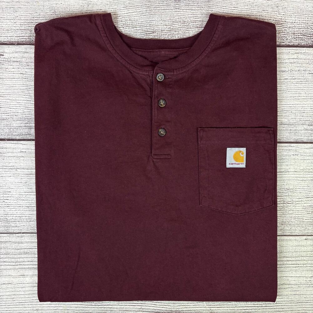 Carhartt Maroon Henley Style Pocket Short Sleeve T-shirt